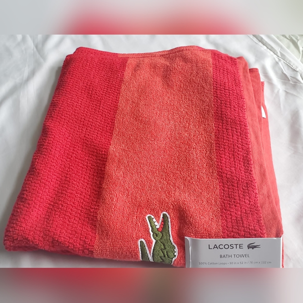 Lacoste Towel Bath Spa Pool Croc Travel ORANGE Cotton 30x52" Beach BATHROOM